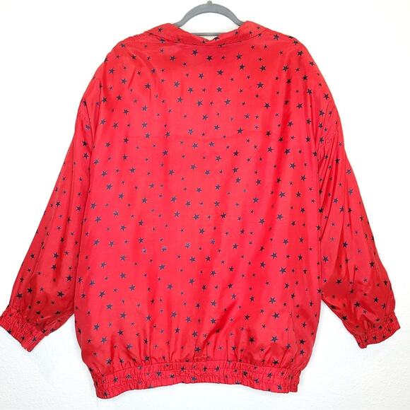 90's Vintage Bogari 100% Silk Star Spangled Print Bomber Jacket, Size 2X - Picture 9 of 11